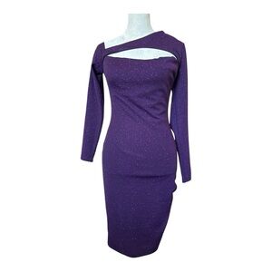 City Studio Long Sleeve Asymmetrical Purple Dress with Cutout Size Small